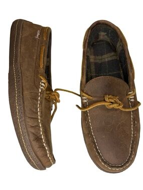 LL Bean Men's Handsewn Leather Slippers, Flannel-Lined size 10 M